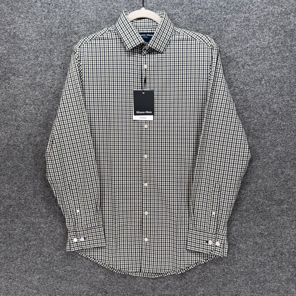Mizzen Main Leward Dress Shirt Mens Small Green Gingham Check Performance NEW